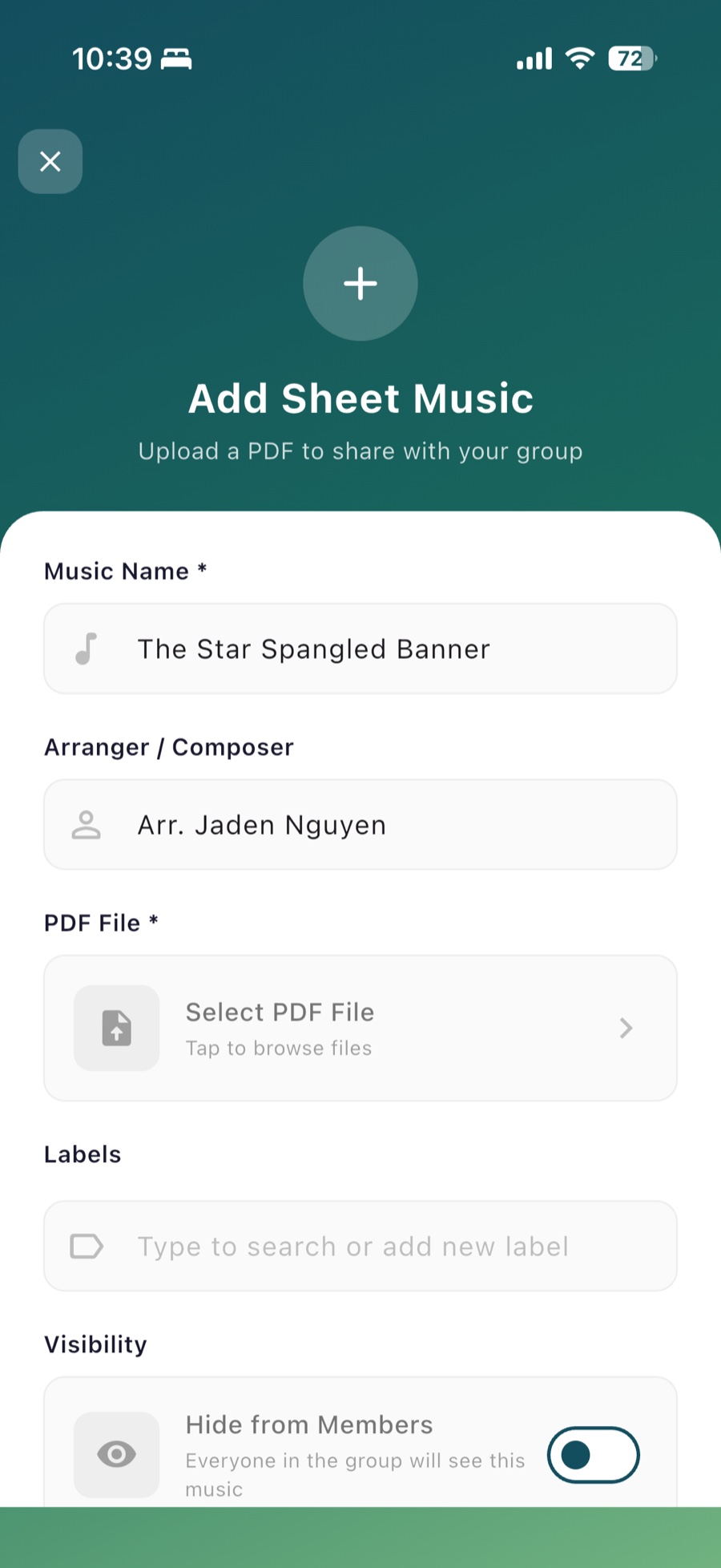 Uploading sheet music to share with the group