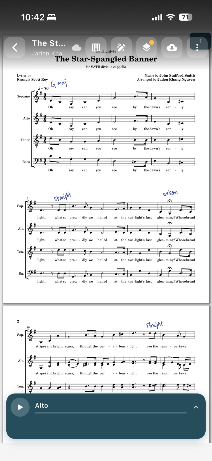 Rehearsing from an annotated score with a part track playing